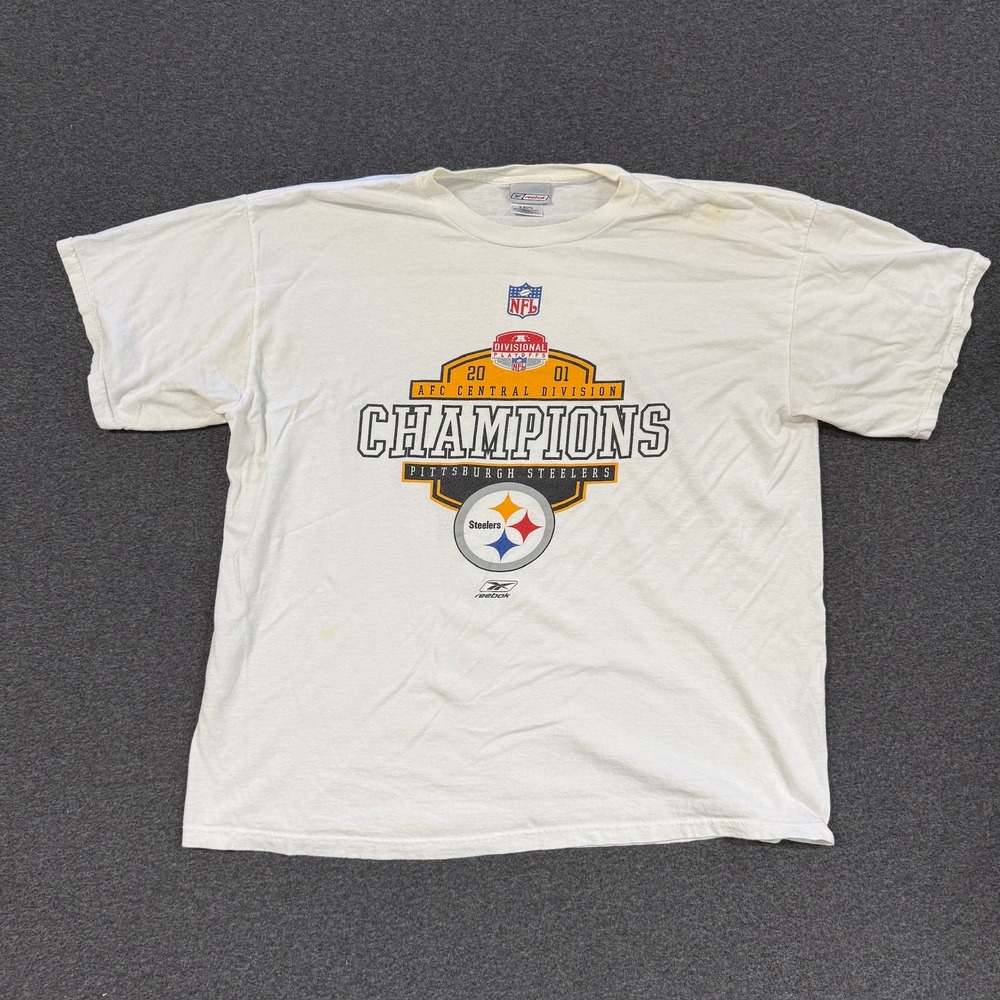 2001 Reebok Pittsburgh Steelers T-Shirt Mens XL White Good AFC Champions Graphic